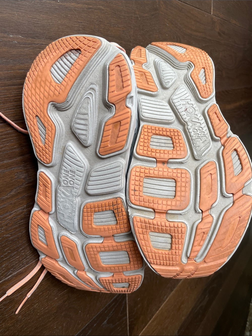 Hoka Women's Light Gray and Peach Athletic Running Shoes - Picture 4 of 7
